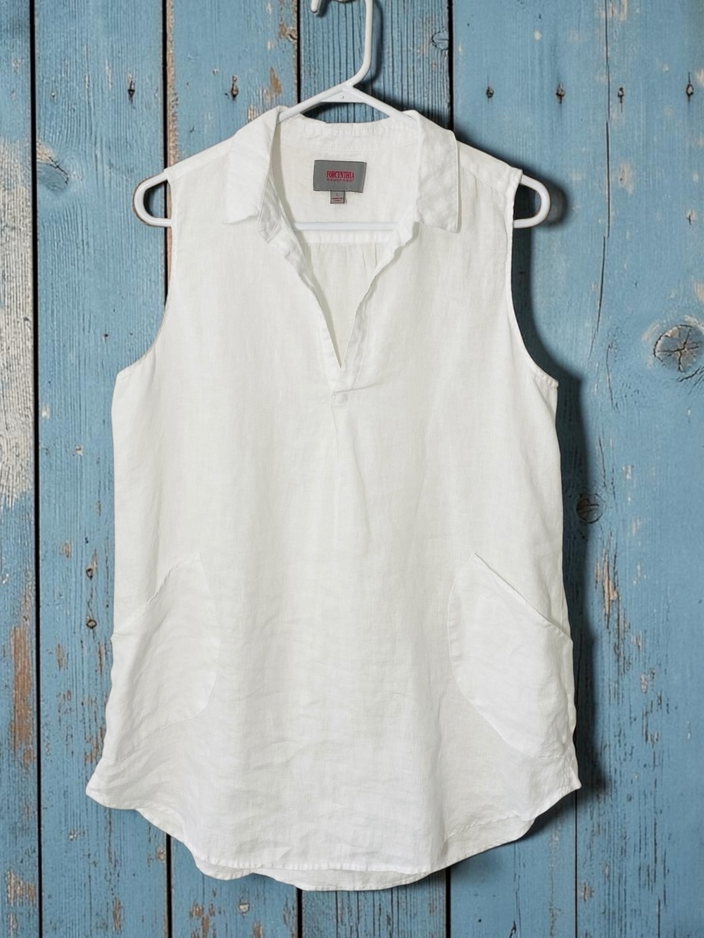 FOR CYNTHIA White 100% Linen Tunic Top